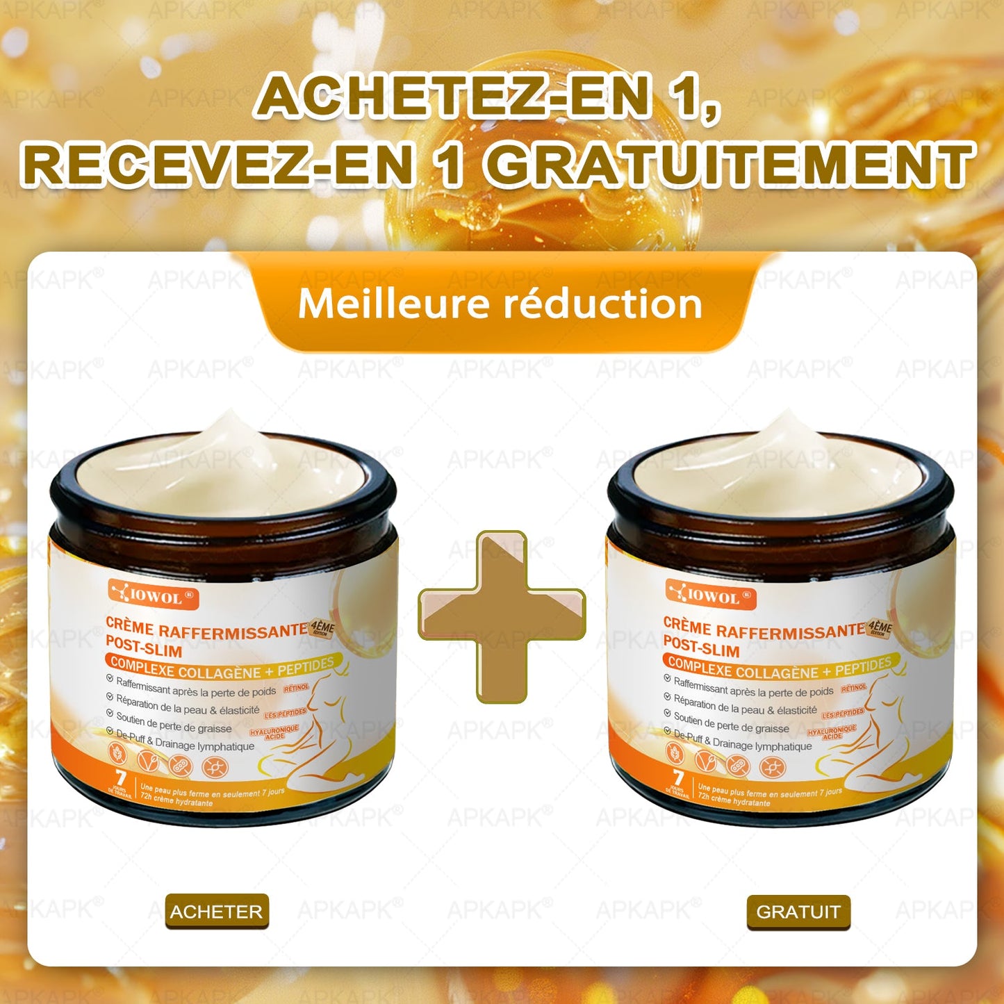 Boutique Officielle | 𝐈𝐎𝐖𝐎𝐋® Crème Raffermissante Post-Amincissement avec GHK-Cu, Argireline & Matrixyl 3000, peptides de collagène et actifs raffermissants pour cibler la peau relâchée et affaissée après une perte de poids.